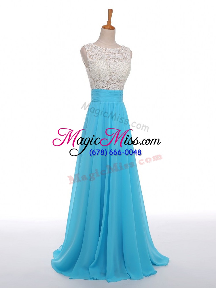 wholesale beauteous baby blue side zipper evening dresses lace and appliques sleeveless floor length