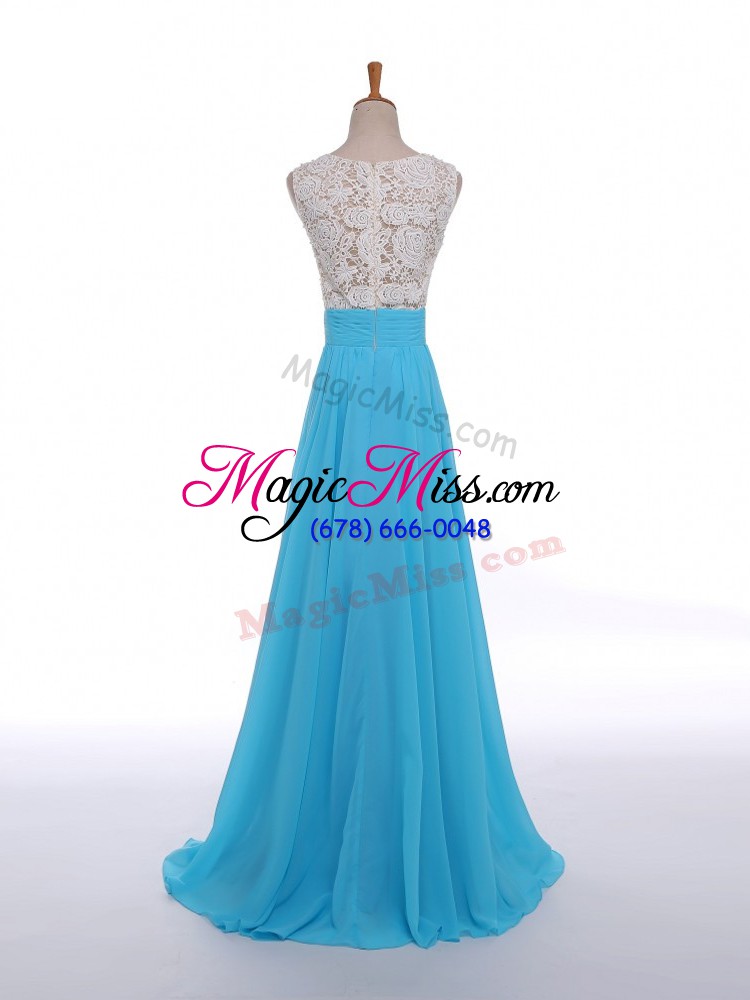 wholesale beauteous baby blue side zipper evening dresses lace and appliques sleeveless floor length