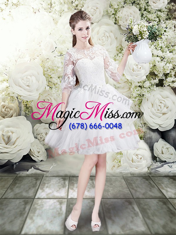 wholesale scoop half sleeves wedding gowns brush train lace and ruffles white tulle