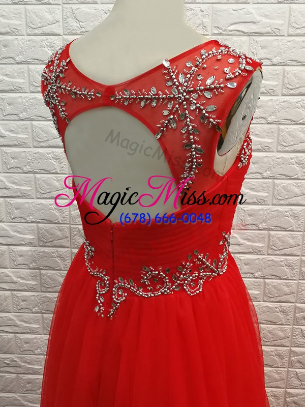 wholesale simple sleeveless chiffon floor length backless casual dresses in red with beading