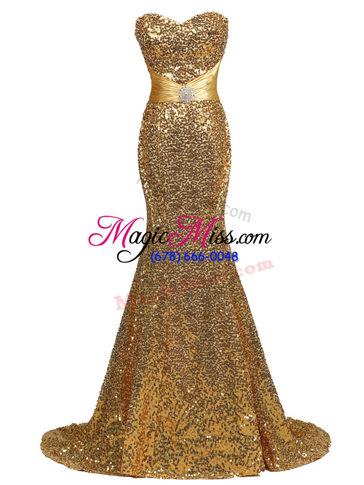 wholesale fitting sequins juniors evening dress gold lace up sleeveless brush train