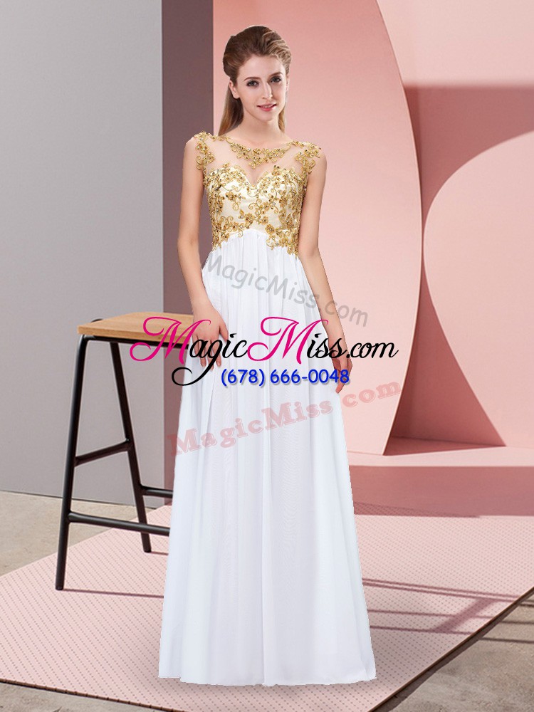 wholesale custom designed appliques prom dress white zipper sleeveless floor length