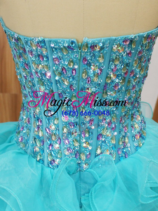 wholesale sleeveless mini length beading and ruffled layers zipper prom dresses with aqua blue