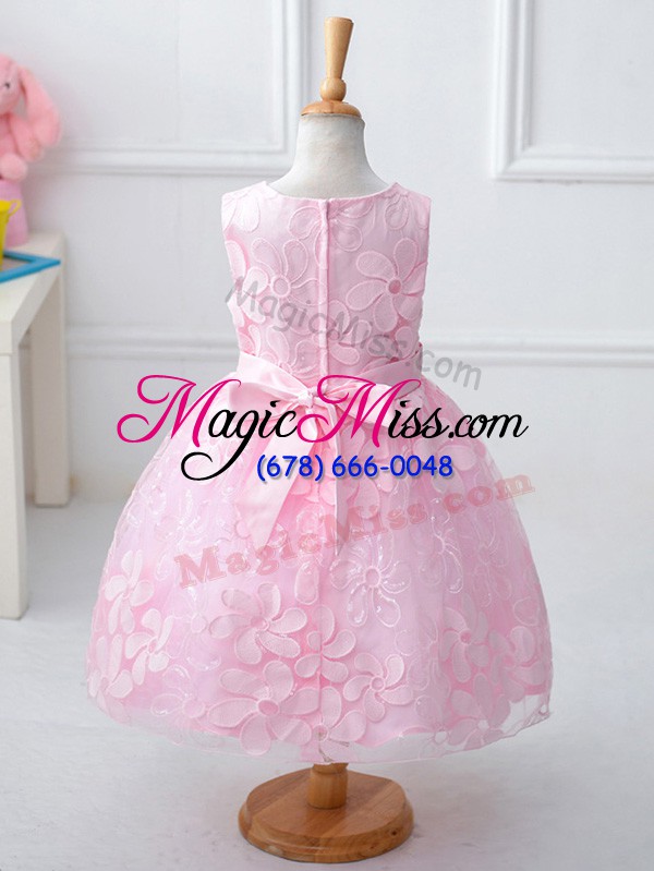 wholesale eye-catching baby pink kids pageant dress wedding party with appliques and hand made flower scoop sleeveless zipper