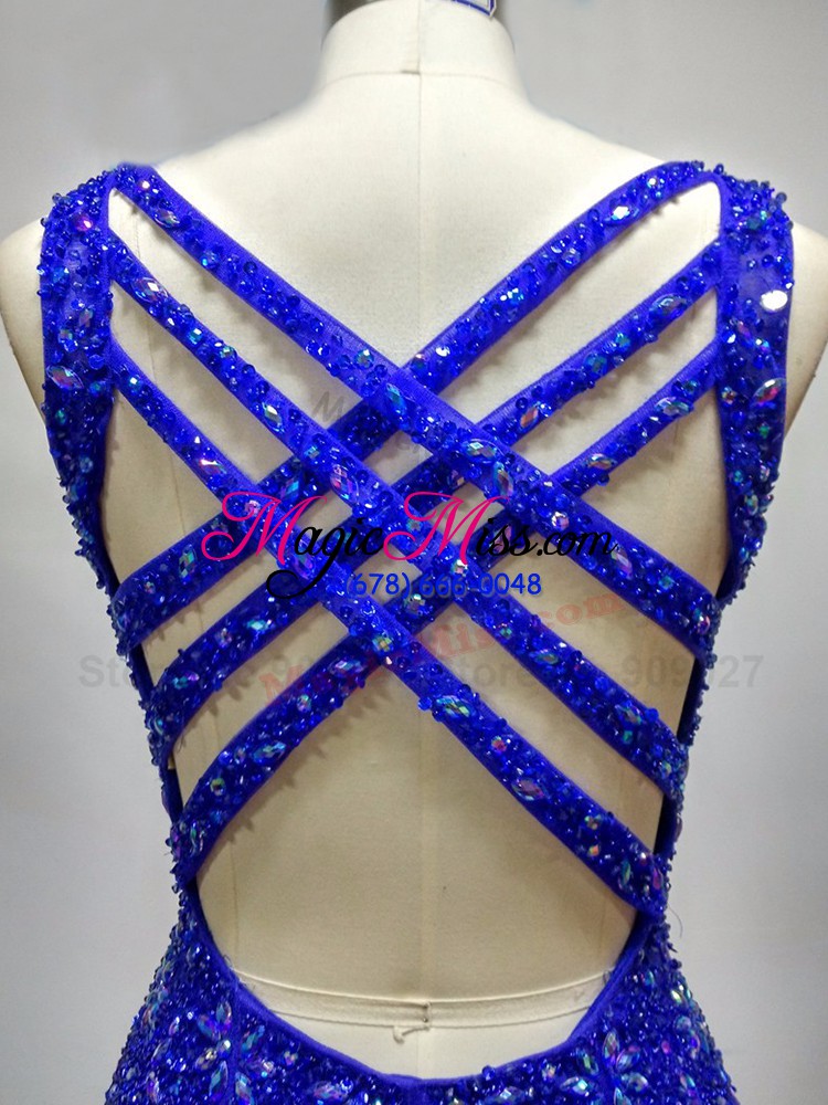 wholesale lovely brush train mermaid pageant dress for teens royal blue straps tulle sleeveless criss cross
