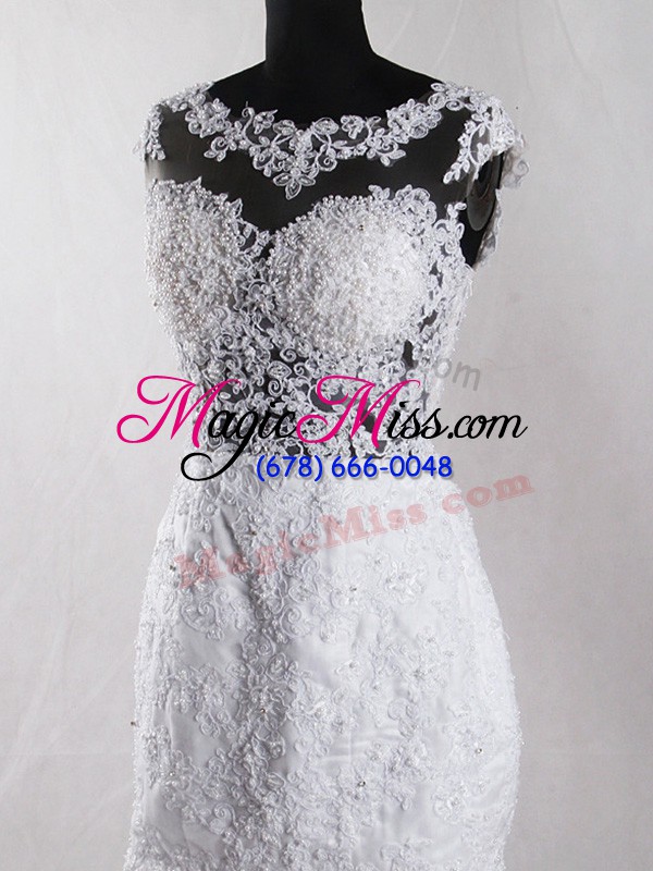 wholesale white mermaid tulle scoop sleeveless lace side zipper wedding gowns court train