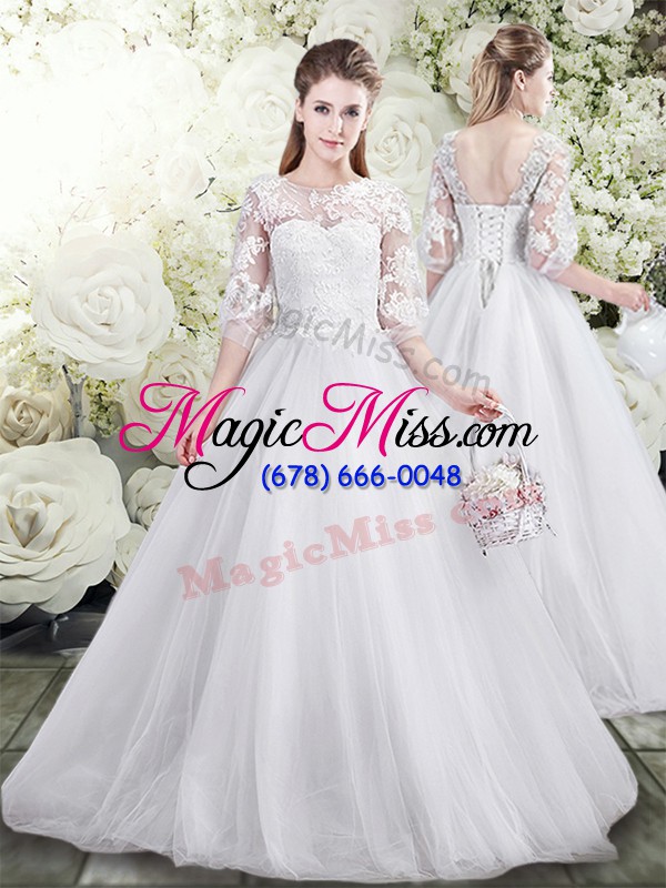 wholesale floor length two pieces half sleeves white wedding dresses lace up