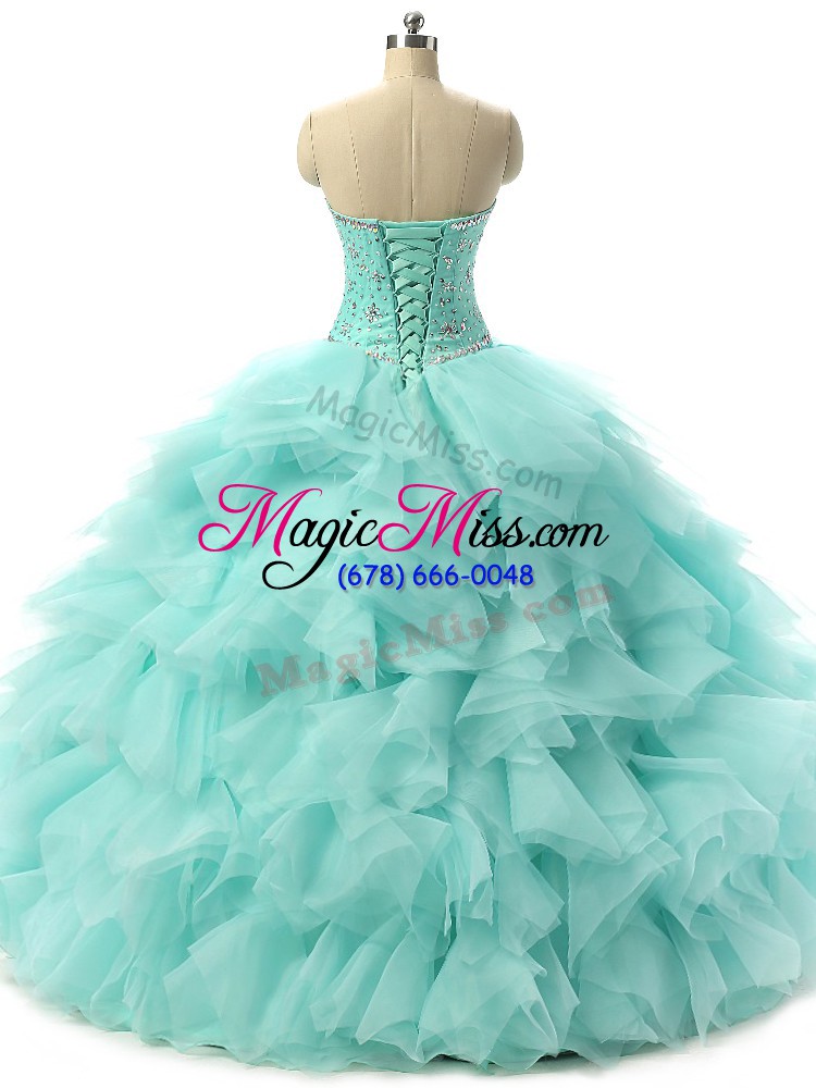 wholesale vintage apple green ball gowns tulle sweetheart sleeveless beading and ruffles floor length lace up quinceanera gown