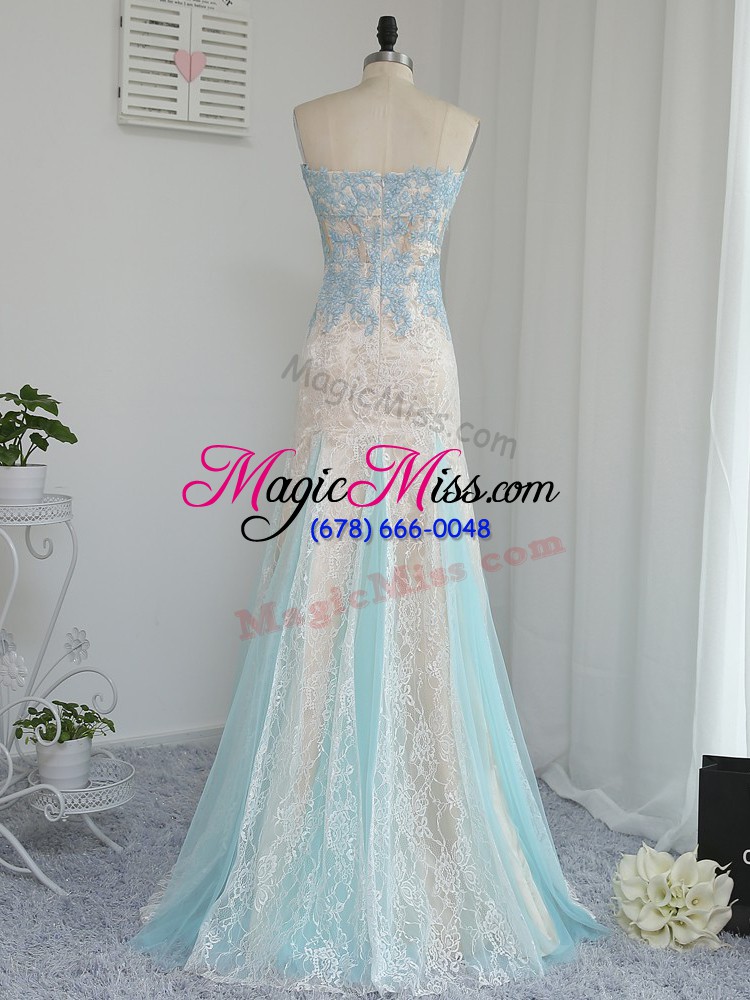 wholesale attractive multi-color mermaid tulle sweetheart sleeveless appliques floor length zipper prom evening gown