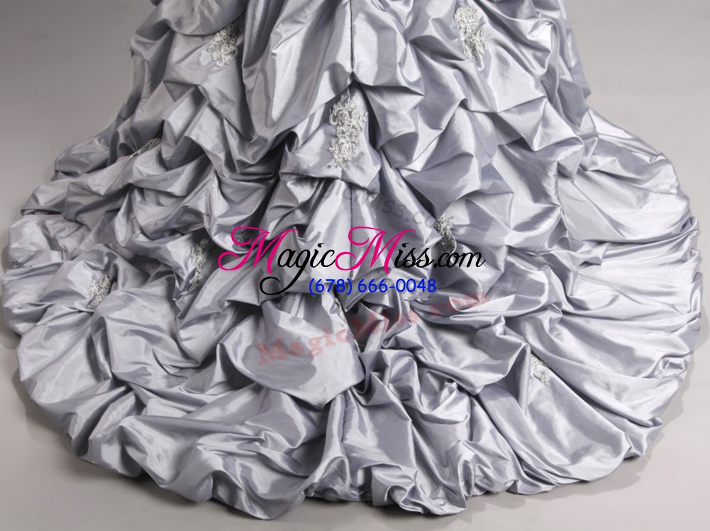 wholesale charming silver ball gown prom dress sweetheart sleeveless brush train lace up