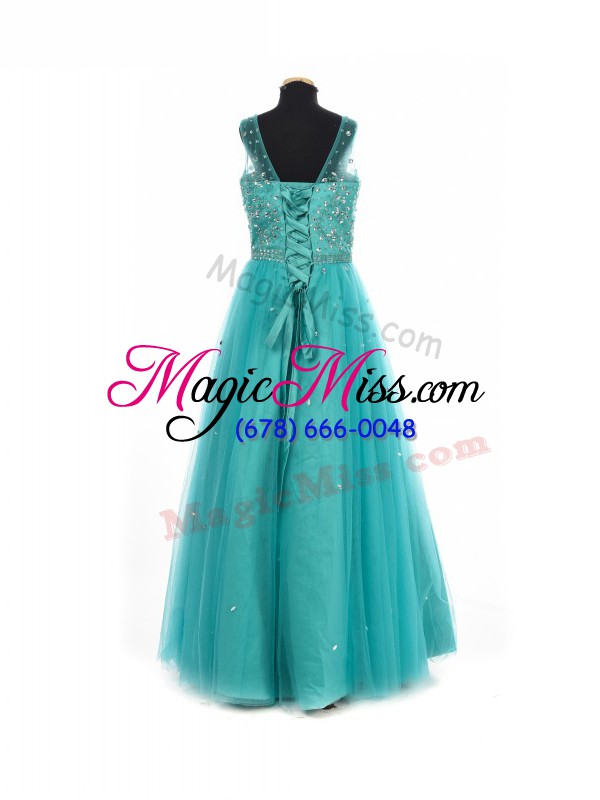 wholesale great teal scoop neckline beading kids formal wear sleeveless lace up