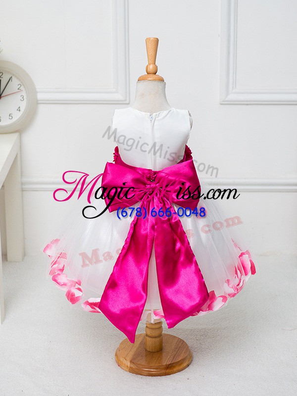 wholesale scoop sleeveless tulle toddler flower girl dress appliques and bowknot and hand made flower zipper