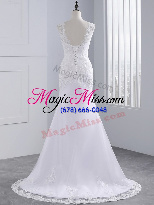 wholesale traditional beading and appliques wedding gowns white lace up sleeveless brush train