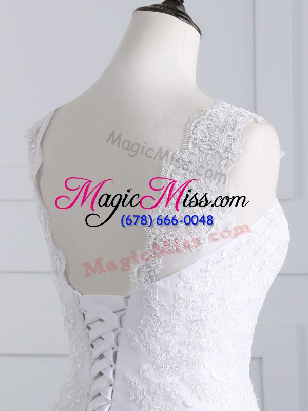 wholesale traditional beading and appliques wedding gowns white lace up sleeveless brush train