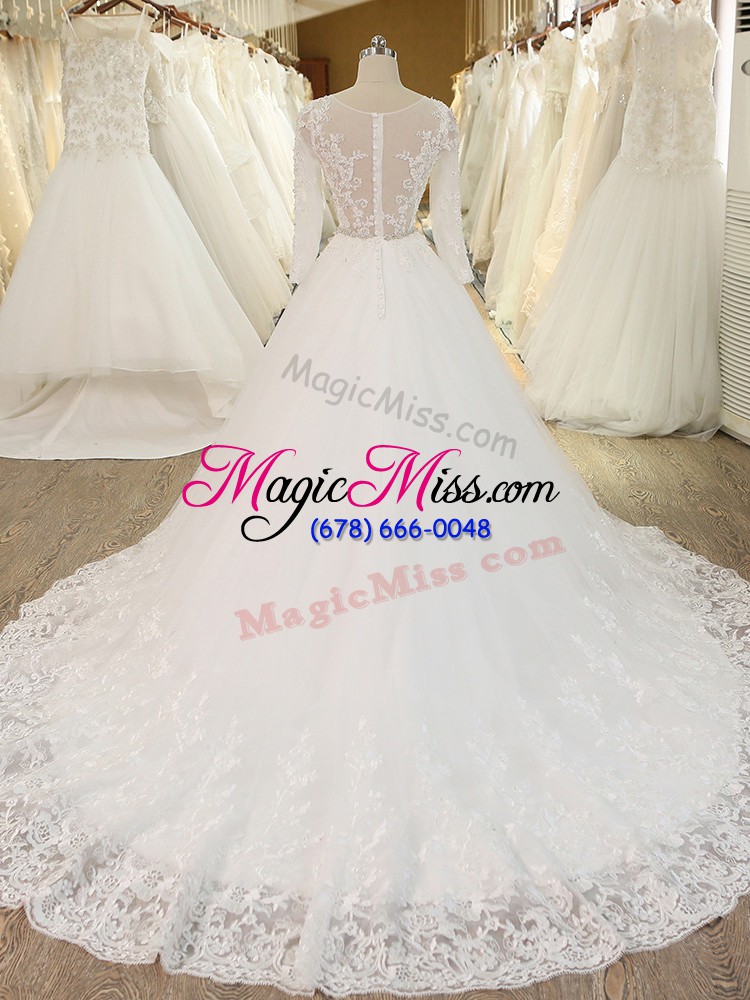 wholesale designer white ball gowns beading and lace and appliques bridal gown zipper tulle long sleeves