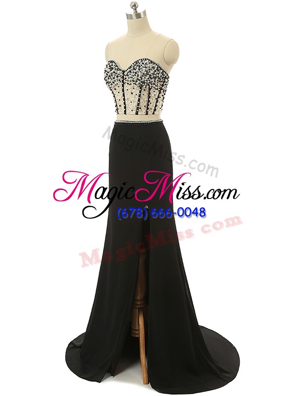 wholesale black zipper dress for prom beading sleeveless brush train