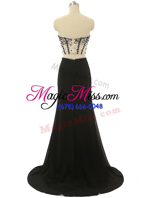 wholesale black zipper dress for prom beading sleeveless brush train