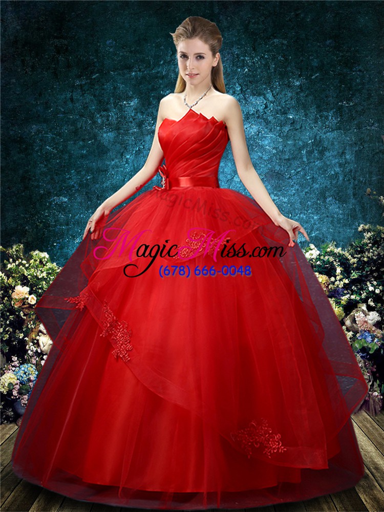 wholesale red ball gowns appliques bridal gown lace up organza sleeveless floor length