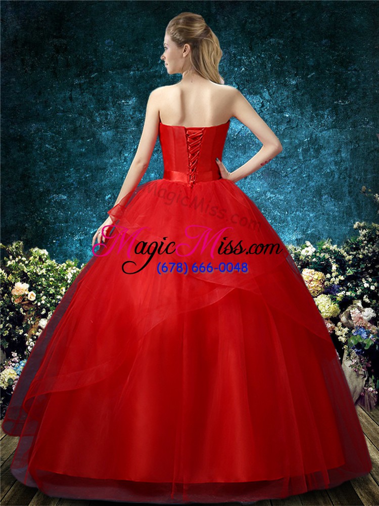 wholesale red ball gowns appliques bridal gown lace up organza sleeveless floor length