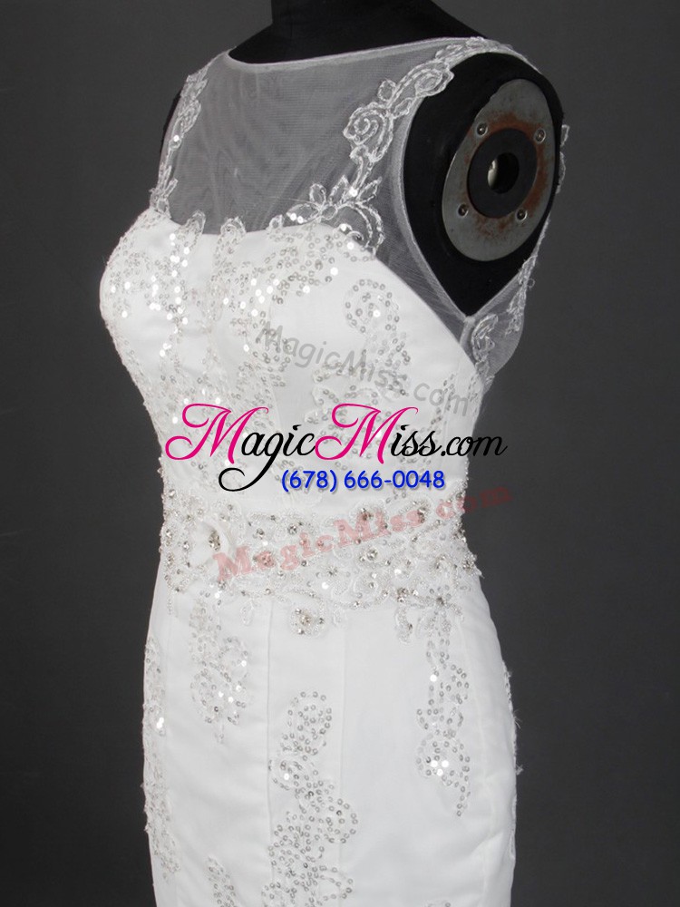 wholesale dazzling white zipper wedding gown appliques sleeveless brush train