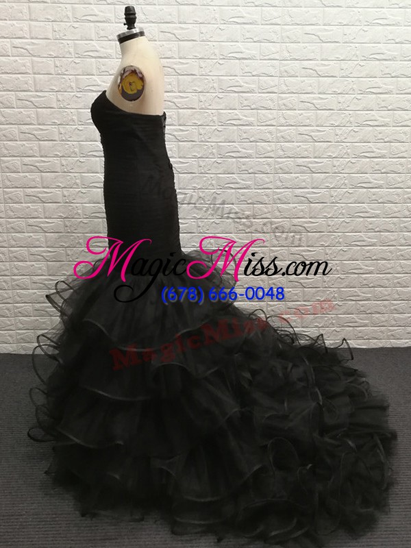 wholesale flirting floor length mermaid sleeveless black dress for prom zipper