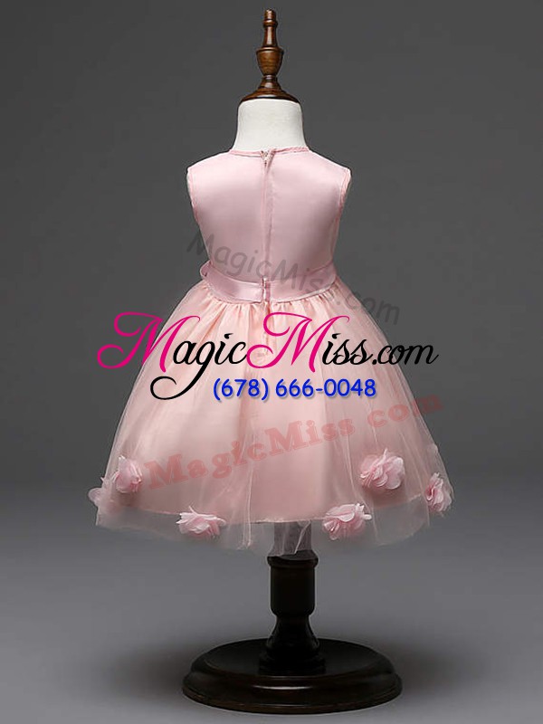 wholesale knee length zipper little girl pageant dress pink for wedding party with hand made flower