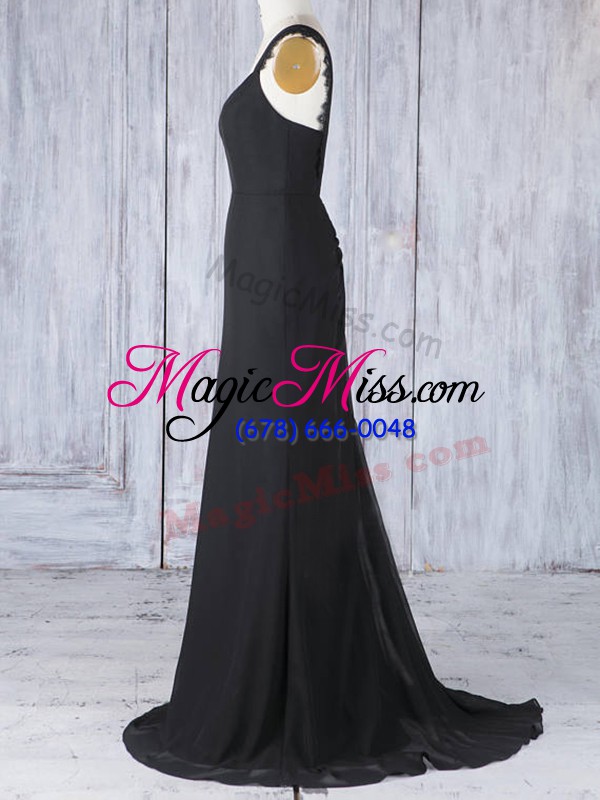 wholesale zipper quinceanera dama dress black for prom and party and wedding party with appliques sweep train