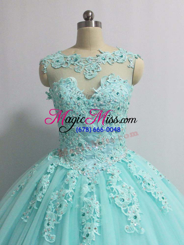 wholesale edgy sleeveless lace up floor length appliques sweet 16 quinceanera dress
