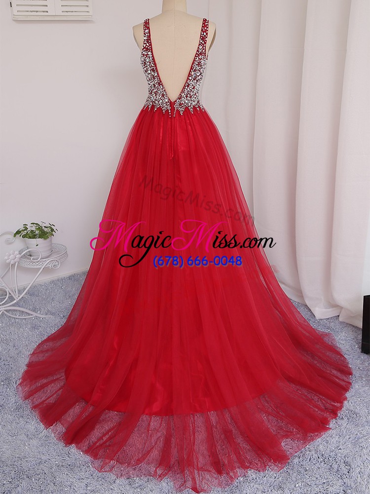 wholesale a-line sleeveless red military ball dresses brush train backless
