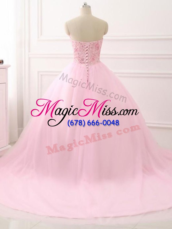 wholesale elegant tulle sleeveless ball gown prom dress brush train and beading