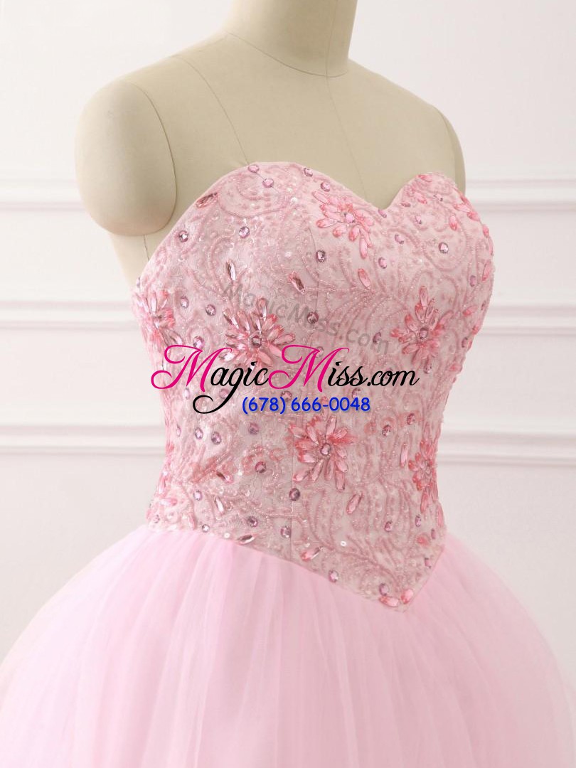 wholesale elegant tulle sleeveless ball gown prom dress brush train and beading