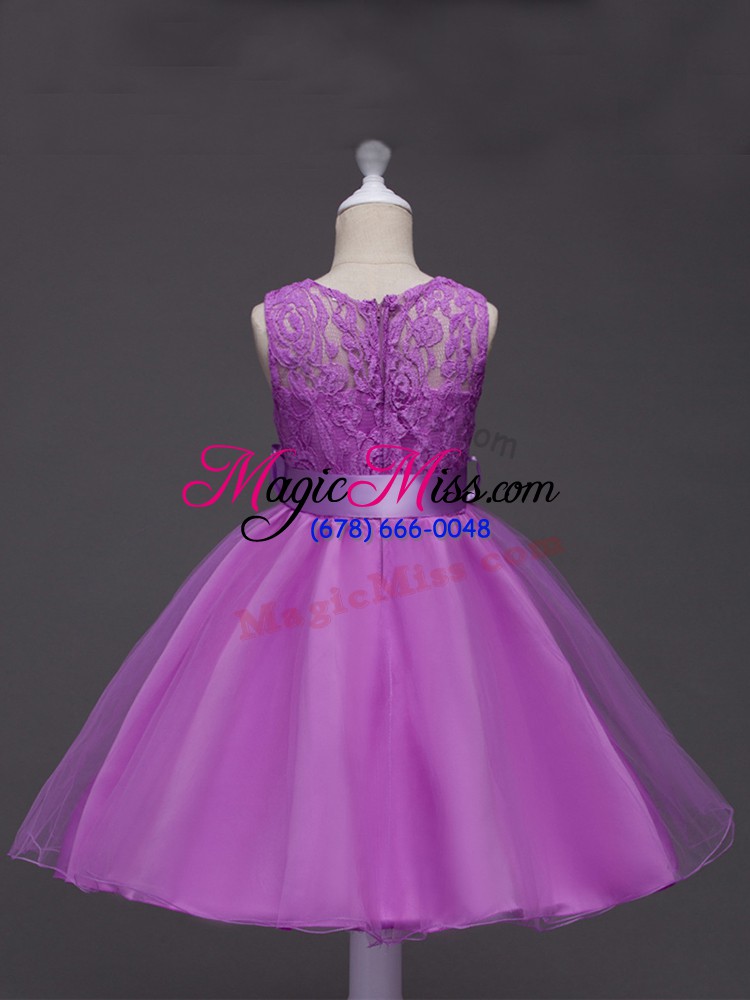 wholesale lilac scoop neckline lace and belt flower girl dresses sleeveless zipper