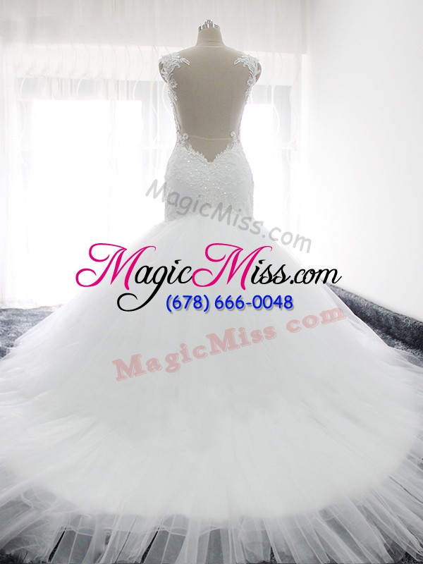 wholesale delicate white sleeveless beading and ruffles backless wedding dresses