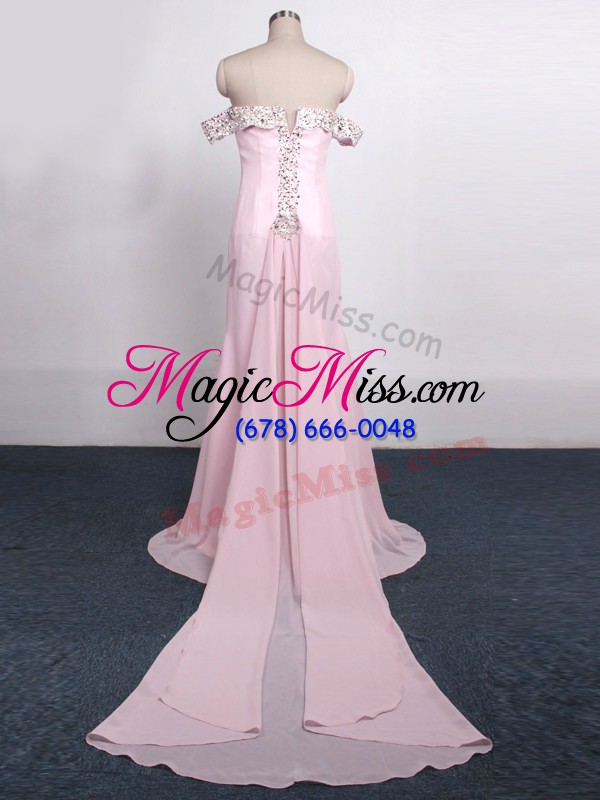 wholesale pretty baby pink sleeveless beading zipper formal evening gowns
