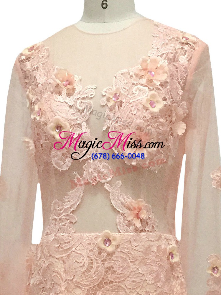 wholesale glittering long sleeves brush train beading and hand made flower side zipper mother of the bride dress