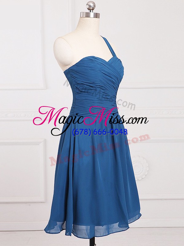 wholesale mini length blue wedding party dress one shoulder sleeveless zipper