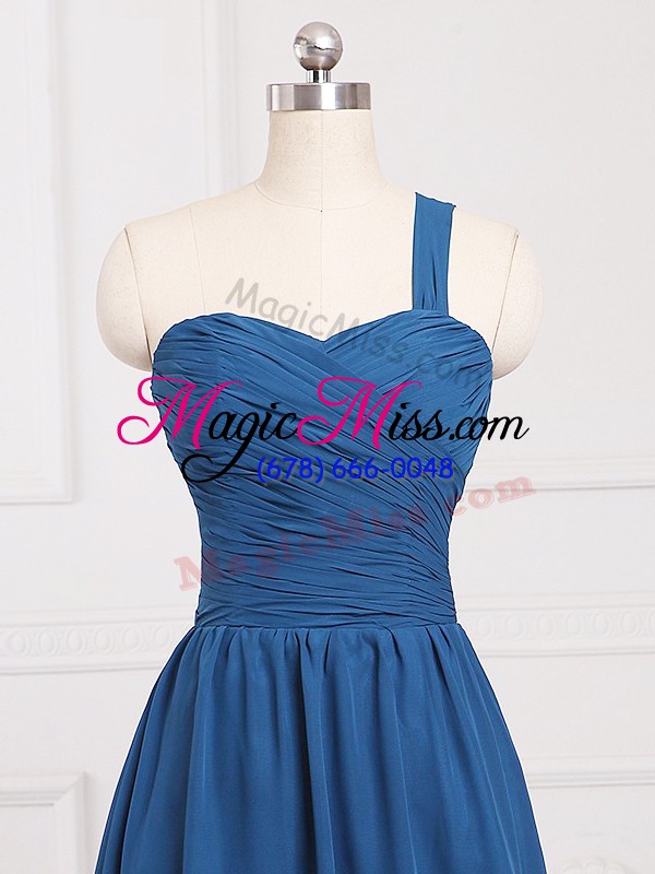 wholesale mini length blue wedding party dress one shoulder sleeveless zipper