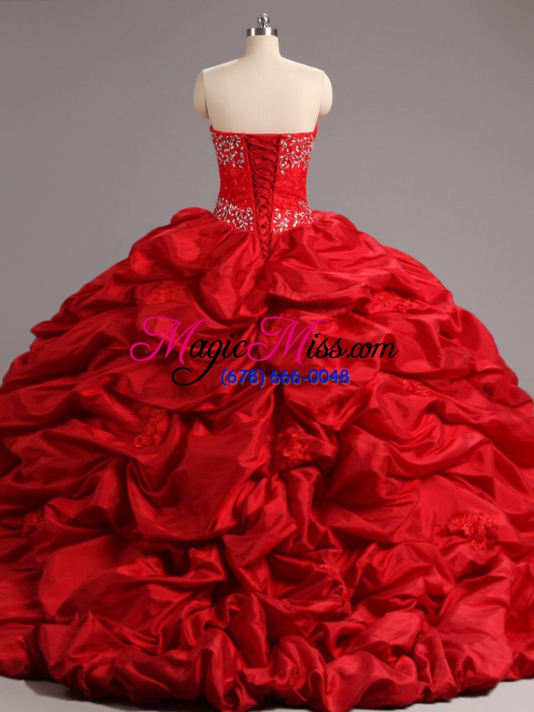 wholesale red ball gowns beading and appliques and pick ups ball gown prom dress lace up taffeta and tulle sleeveless