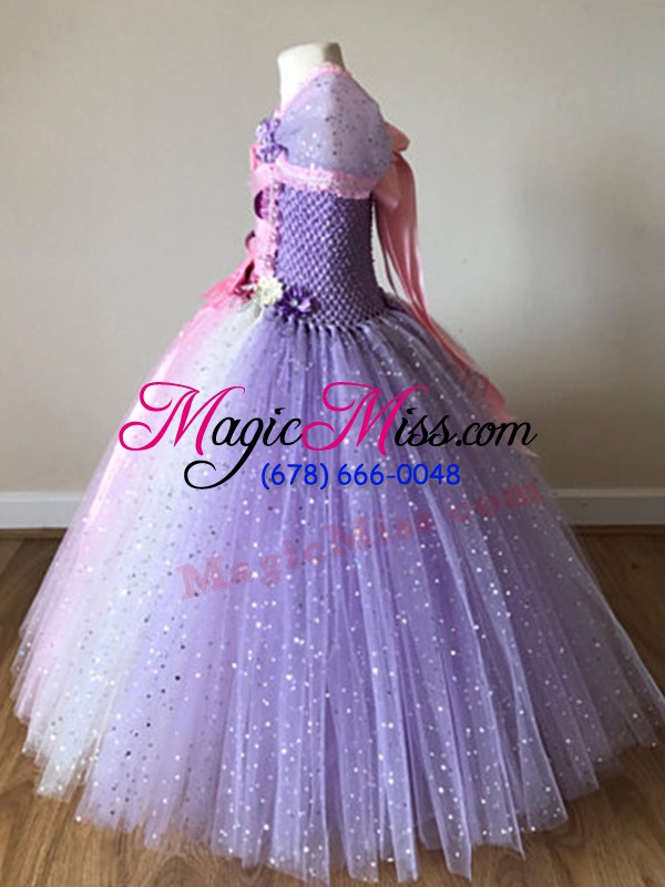 wholesale custom made floor length side zipper little girls pageant dress multi-color for wedding party with sequins and bowknot