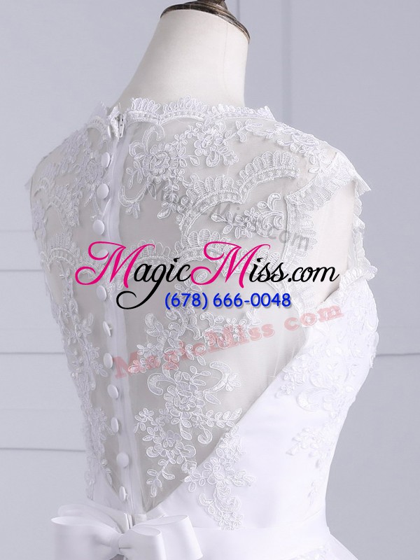 wholesale white sleeveless tulle brush train clasp handle bridal gown for wedding party