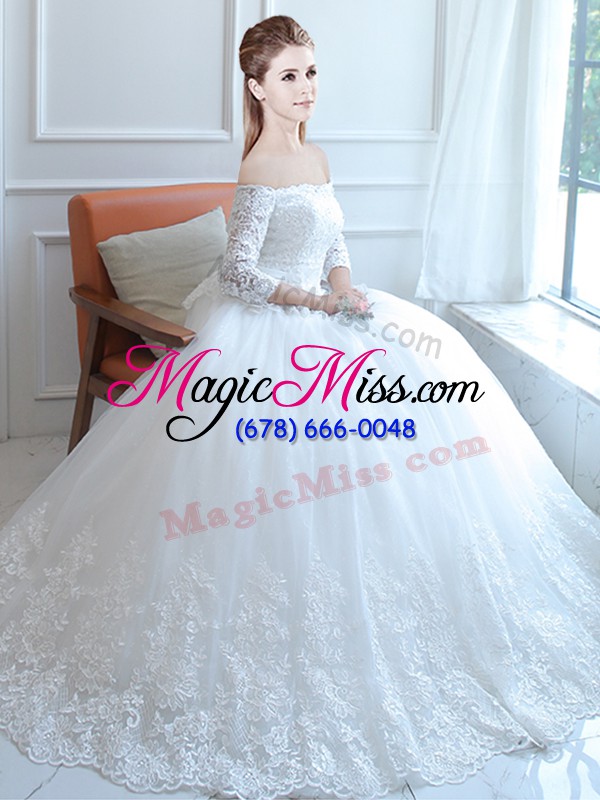 wholesale new arrival sleeveless tulle floor length lace up wedding gowns in white with lace and appliques