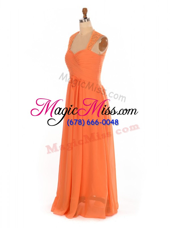wholesale custom made floor length empire sleeveless orange red dama dress lace up
