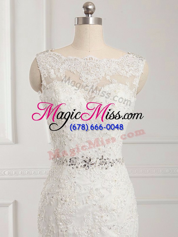 wholesale great sleeveless brush train backless beading and lace and appliques wedding gowns