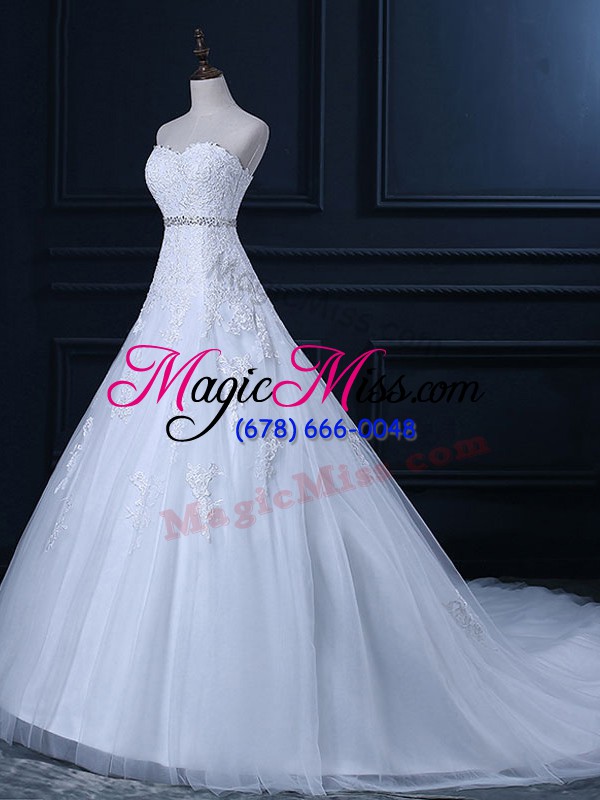wholesale clearance sweetheart sleeveless bridal gown court train beading and lace white tulle