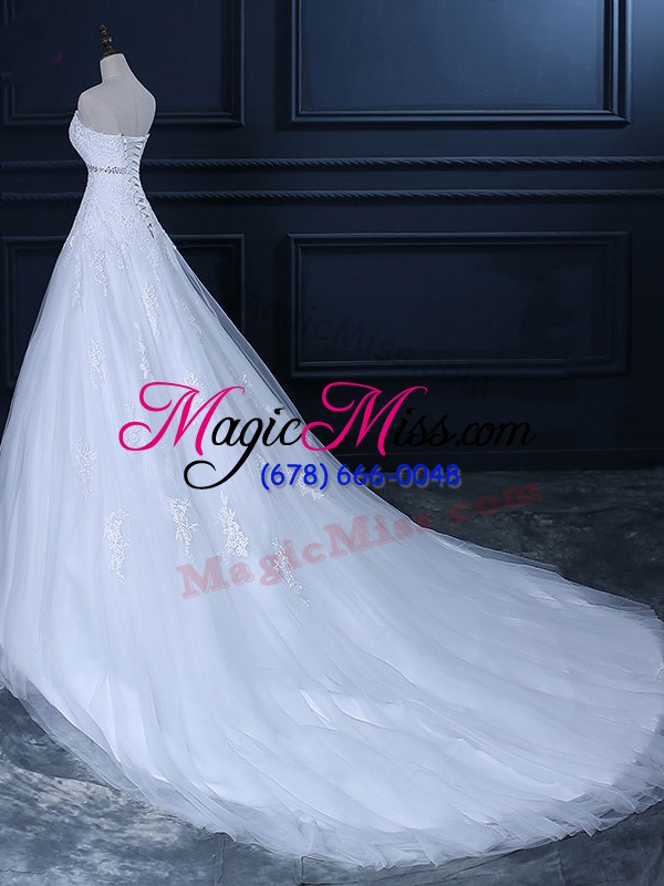 wholesale clearance sweetheart sleeveless bridal gown court train beading and lace white tulle