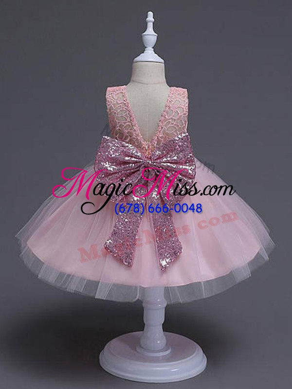 wholesale extravagant baby pink sleeveless lace and bowknot knee length toddler flower girl dress