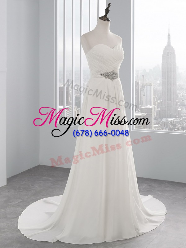 wholesale empire sleeveless white wedding dress brush train lace up