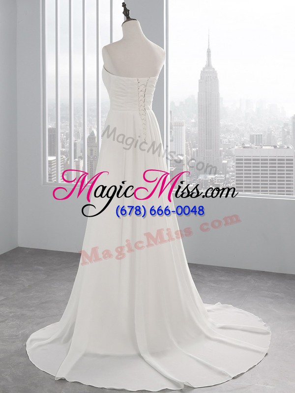 wholesale empire sleeveless white wedding dress brush train lace up