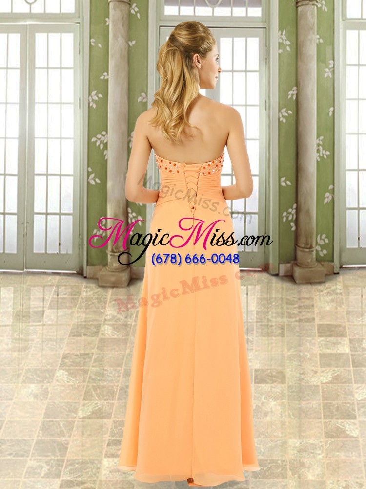wholesale inexpensive orange empire chiffon sweetheart sleeveless beading and ruffles floor length lace up prom dress