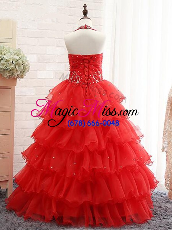 wholesale floor length ball gowns sleeveless red child pageant dress lace up
